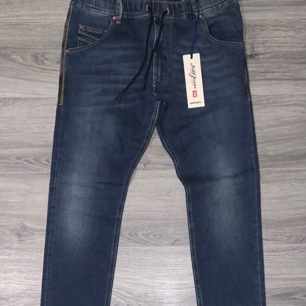 DIESEL KROOLEY R-NE Jogg Men's W36 Stretch 084UB Blue Denim+Sweat Jeans NWT